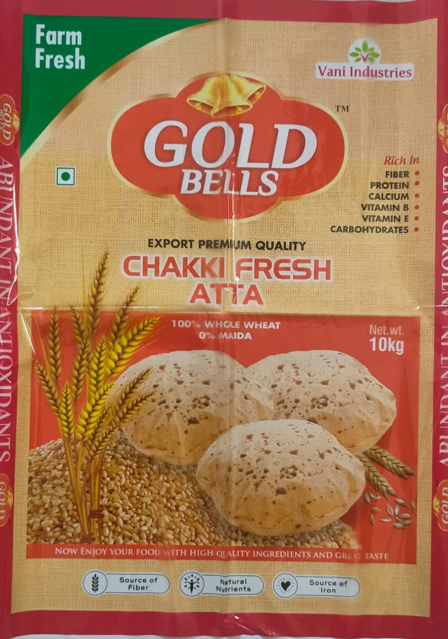 Gold Bells Export Premium Quality Chakki Fresh Atta 10 kg whole wheat flour pack